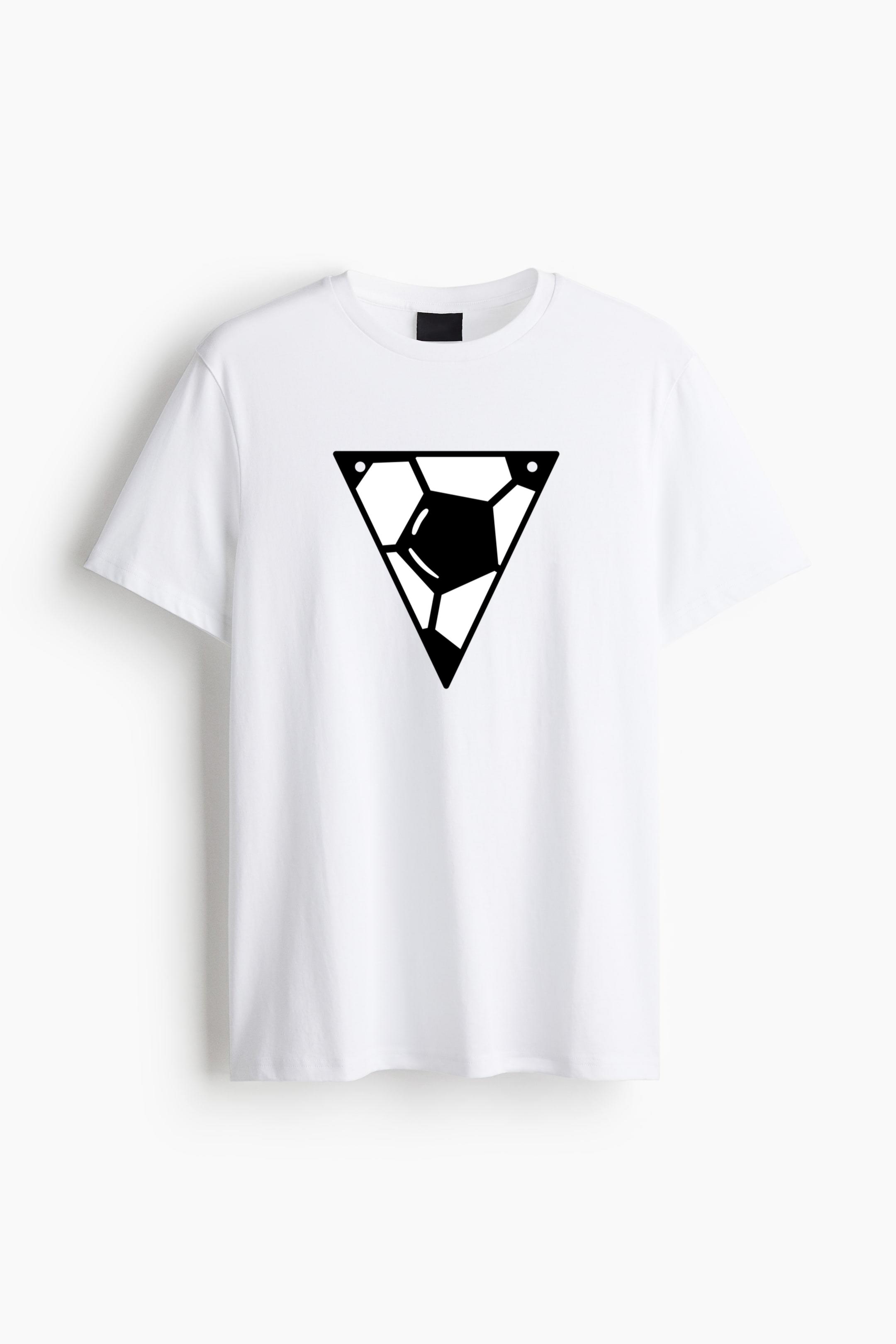 Triangular Soccer Badge Cut Out Cotton T-Shirt 