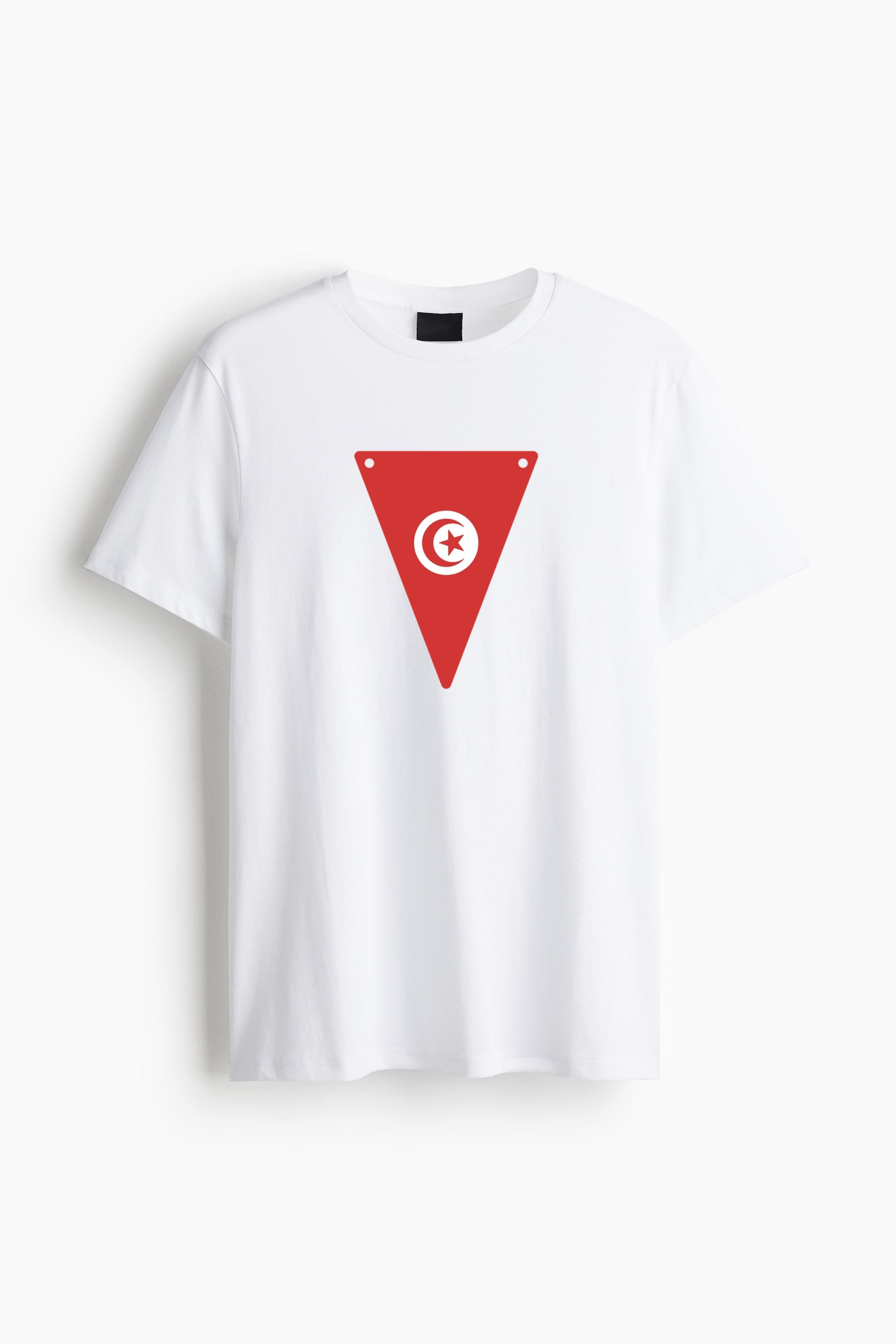 Tunisia Flag Inspired Triangular Pennant Cotton T-Shirt 