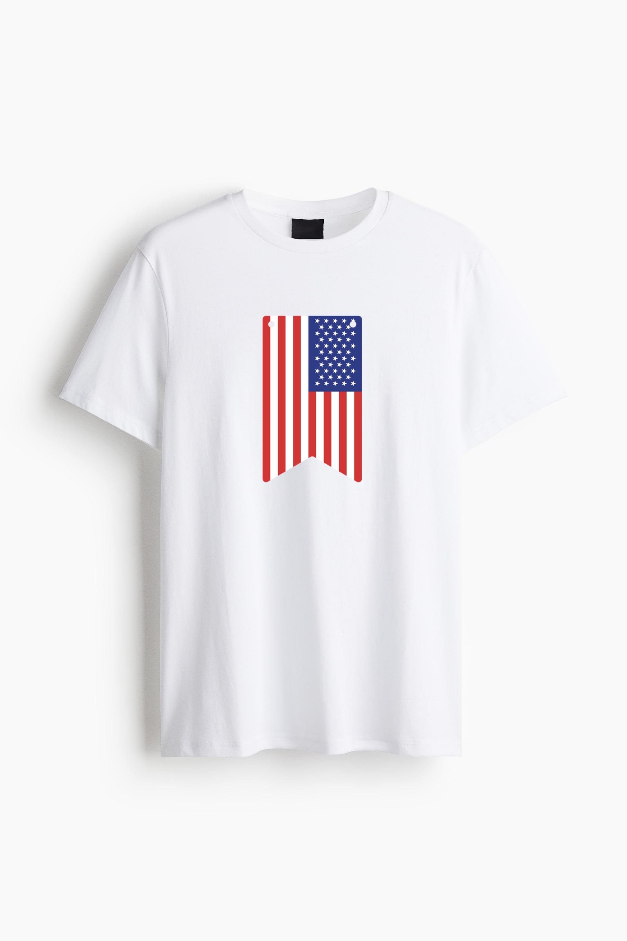 Usa Flag Inspired Pennant Cotton T-Shirt 