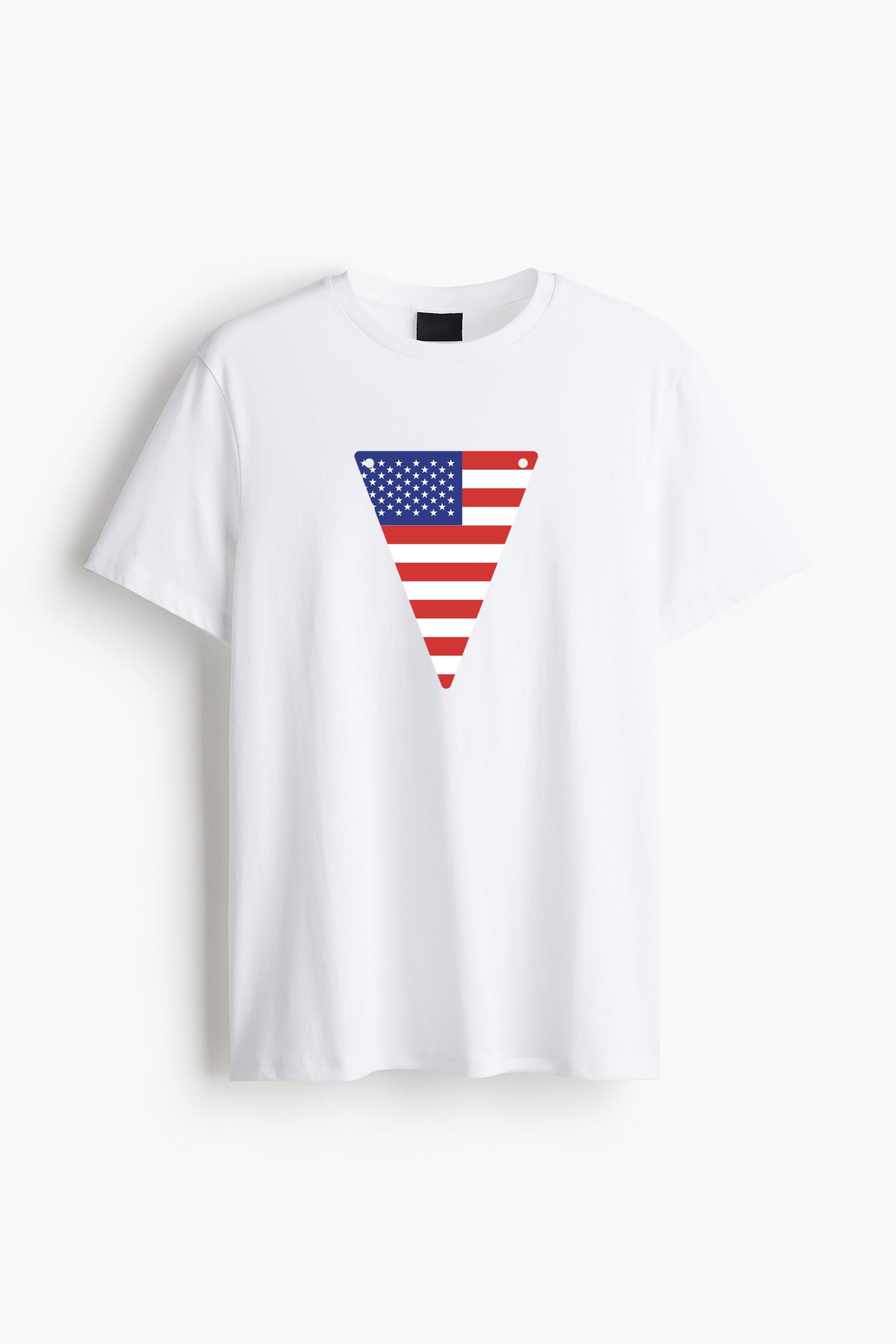 Usa Flag Inspired Triangular Pennant Cotton T-Shirt 