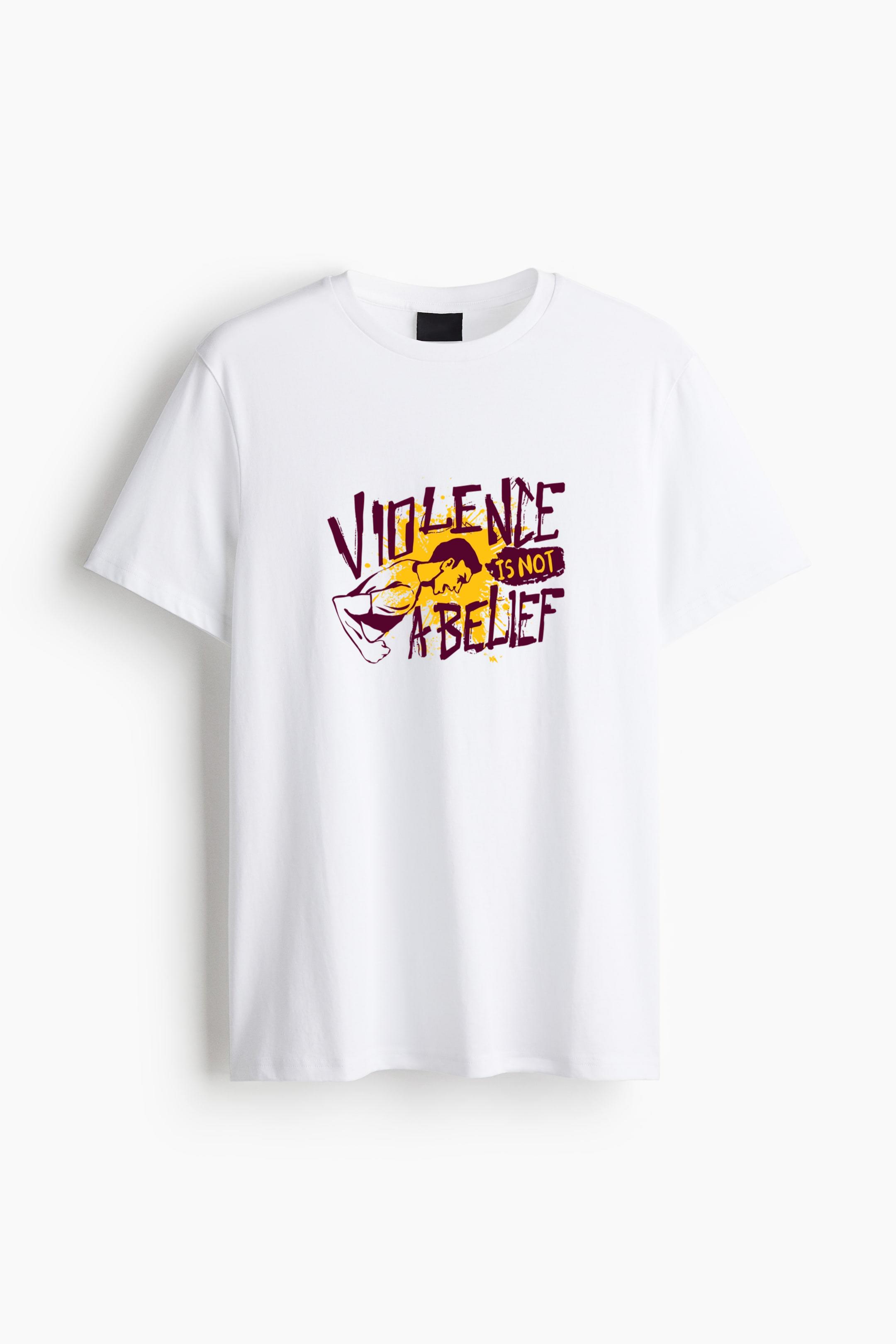 Violence Is Not A Belief Grunge Design Cotton T-Shirt 